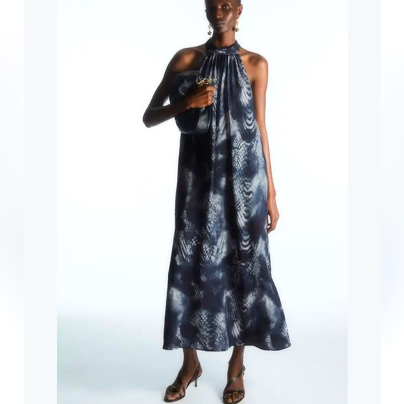 COS Blue and White Halter Maxi Dress - Picture 1 of 8